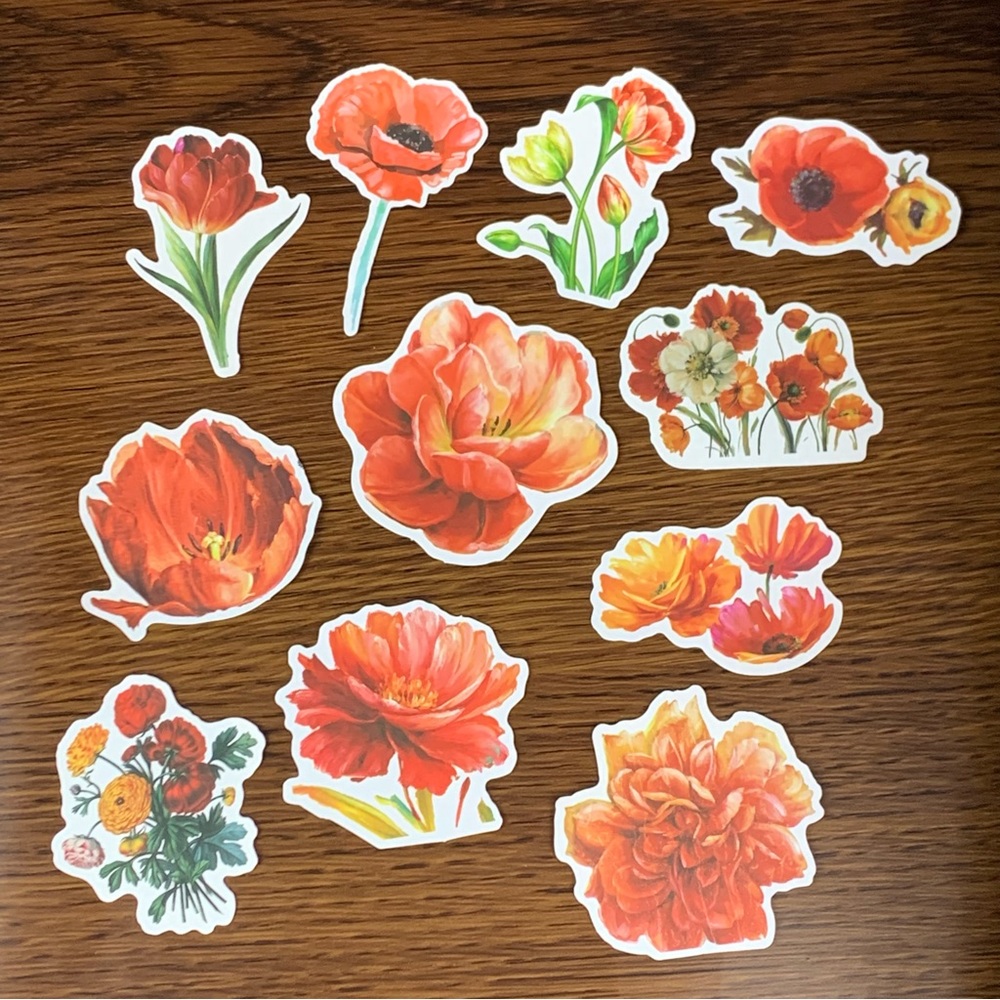 NEW Stickers Assortment, Floral/Flower Arrangement, Orange/Red, Scrapbooking